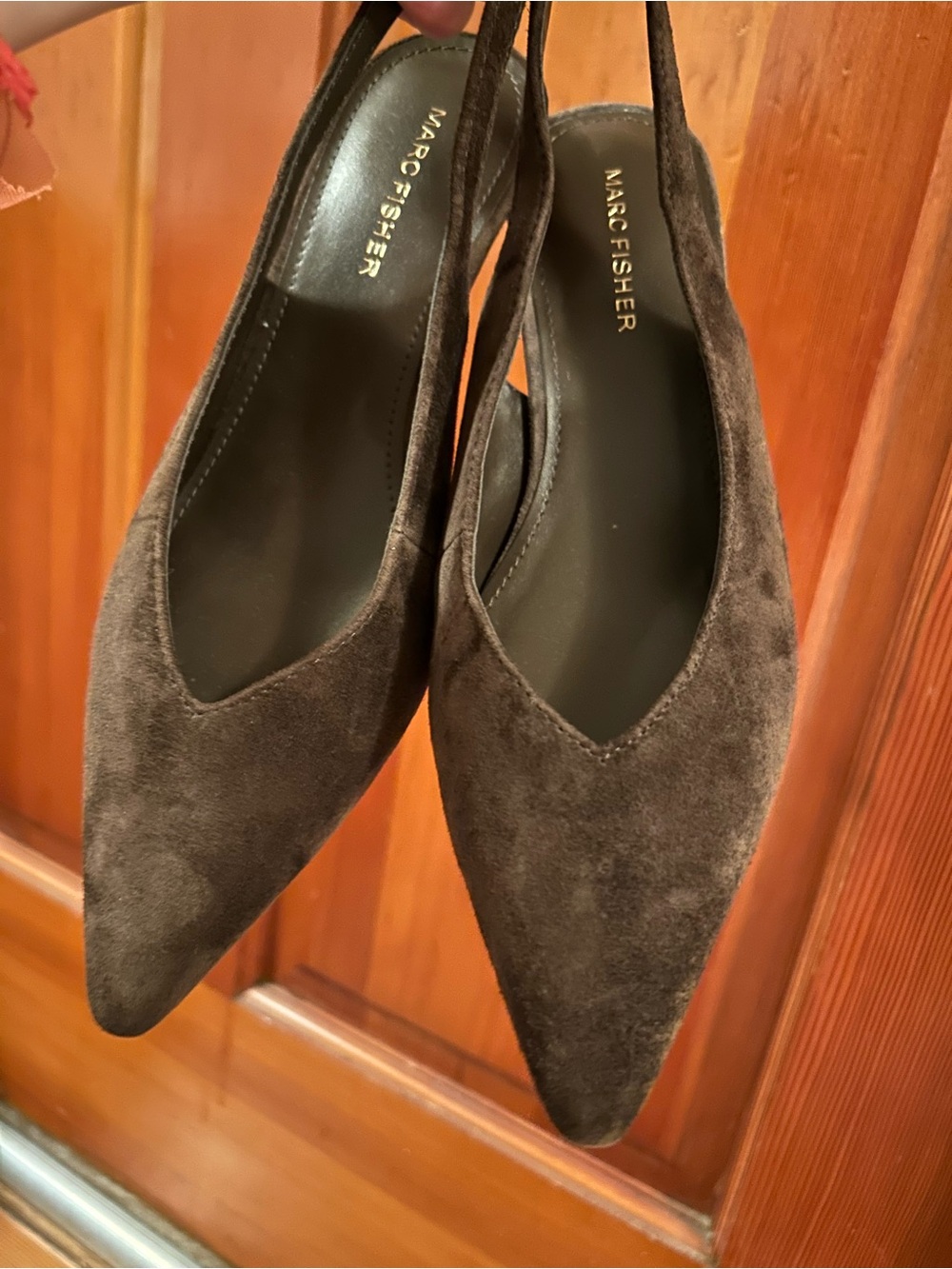 Marc Fisher Dark Brown Suede Pointed Slingback Heels - Picture 2 of 5